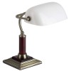 BANKIR Stolní lampa, bankéřská, základna kov, povrch mosaz-antik, detaily dřevo, stínítko sklo opál, pro žárovku 1x60W, E27 A60, 230V, IP20, tř.2, rozměry 335x180x240mm, s vypínačem náhled 1