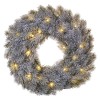 VV věnec, 20 LED, na baterii 2xAA, 40cm Vánoční věnec, jehličí, sníh, šedozelená, vnitřní, stále svítící, 20 LED, teplá 3000K, na baterii 2xAA, 1,5V, IP20, rozměr d=40cm, časovač 6h/18h nebo stále náhled 1