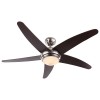 FABIOLA VÝPRODEJ Stropní ventilátor s osvětlením, základna kov, povrch nikl mat, difuzor sklo opál, lopatky dřevo wenge, LED 20W, teplá 3100K, 1100lm, 230V, IP20, tř.1, rozměr náhled 1