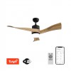 FRESH Stropní ventilátor s osvětlením, základna kov, černá, lopatky dřevo, dif plast opál, LED 18W, smart TUYA, WiFi, dálk ovl. nebo mob. tel. CCT nastav. teplá 3000K-denní 6000K, 230V, d=1320mm, h=550mm náhled 2