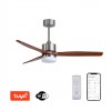 ELEGANTE Stropní ventilátor s osvětlením, kov, povrch stříbrná, lopatky dřevo, dif plast opál, LED 18W, smart TUYA, WiFi, dálk ovl. nebo mob. tel. CCT nastav. teplá 3000K-denní 6000K, d=1320mm, h=520mm náhled 1