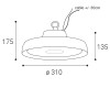 HBAY Závěsné průmyslové svítidlo, těleso hliník, černá, dif plast opál, LED 100W-200W, 16500-33000lm, nast. CCT  neutr 4000K-denní 5000K, stmív. 0-10V, Ra80, vyzař. úhel 90°, 230V, IP65, d=310mm, h=175mm. náhled 3