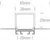 EMILY profil 65x20 Vestavný, zápustný bezrámečkový profil pro LED pásky do sádrokartonu, materiál hliník, povrch surový, difuzor plast opál, max šířka LED pásků w=20mm, rozměry 65x20mm, délka l=2m. náhled 3