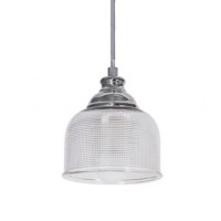MORA 1 Závěsné svítidlo, základna kov, povrch chrom, krycí sklo prismatické čiré, pro žárovku 1x60W, E27, 230V, IP20, tř.1, rozměry d=145mm, vč závěsu l=1200mm lze zkrátit