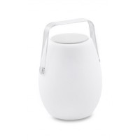 BOOMBOX Venkovní přenosná lampa, těleso plast opál, LED 10W, 800lm, teplá 3000K, dálkovým ovladačem stmívatelná, RGBW, USB nabíjení, IP44, rozměry d=220mm, h=320mm, Bluetooth reproduktor.