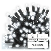 VR PROFI 100 LED, studená, teplá, bliká, IP44, 10m Spojovatelný vnitřní/venkovní vánoční řetěz, 365 dní, 100 LED, 90 LED svítí stále, 10 LED bliká, svítící část l=10m, rozteč 0,1m, IP44, kabel černá, trafo SAMOSTANĚ