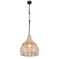 HALIA Závěsné svítidlo, těleso kov, povrch černá mat, stínítko konopné lano, pro žárovku 1x60W, E27, 230V, IP20, rozměry d=300mm, vč závěs řětězu h=1350mm, lze zkrátit.