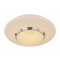 RADA Stropní přisazené svítidlo, těleso kov, povrch chrom, difuzor plast opál s třpytivým efektem, LED 24W, 1310lm, vypínačem CCT přepín teplota teplá 3000K, neutr 4000K, denní 6000K,230V, IP20,  rozměry d=380mm, h=70mm.