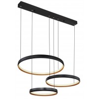 HALLI Závěsné svítidlo, těleso kov, povrch černá a zlatá, dif plast opál, LED 55W, 6500lm, dálk. ovl. nastv. teplota CCT 2700K-4500K-6000K, stmív., 230V, IP20, tř.1, rozměry 770x500mm, vč závěs lanka l=1500mm, lze zkrátit.