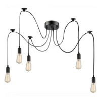 MARACANA Závěsné svítidlo, základna kov, povrch černá, úchyty pro kabely plast černá, pro žárovku 5x60W, E27, 230V, IP20, tř.1, rozměry d=150mm, vč textilního závěsu 3x1500mm+2x2000mm lze zkrátit
