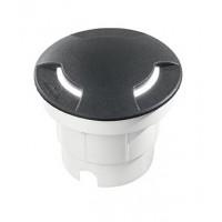 CECILIA Zemní svítidlo tři boční průzory, těleso plast, kryt černá, difuzor sklo opál, pro LED 1X10W GX53, 230V, IP67, tř.2 statická zátěž max 5t, rozměry d=160mm, h=120mm, vč. mont. boxu