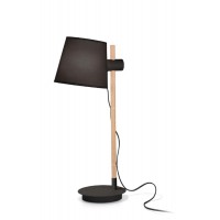 AXEL Stolní lampa, nastavitelná výška stínidla, základna kov, barva černá/bílá, těleso dřevo světlé, stínítko plast černá/bílá, pro žárovku 1x60W, E27, 230V, IP20, rozměry d=200mm, h=660mm.