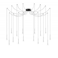 LUCCIOLA Závěsné svítidlo, lustr, základna kov, povrch černá/mosaz, difuzor plast opál, LED 16W, 1300lm, teplá 3000K, 230V, IP20, tř. 2, rozměry d=200mm, vč závěs kabelů l=5435mm, lze zkrátit.