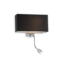 HOTEL AP2 Nástěnné svítidlo, základna kov, povrch chrom, stínítko textil černý, difuzor sklo mat., pro žárovku 1x60W, E27, A60, + LED 1W, teplá 45lm, 230V, IP20, tř.1, rozměry 317x225x107mm.