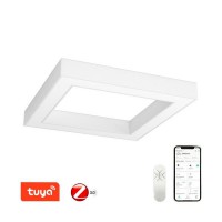 CANTO Stropní svítidlo, těleso kov, bílá, dif plast opál, LED 60W, 4200lm, smart TUYA, Matte, Zigbee 3.0., dálk ovl. (součástí) nebo mob. telefonem CCT nast teplota teplá 2700K - denní 6500K, stmív, 230V, IP20, 800x800x100mm.