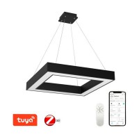 CANTO Závěsné svítidlo, kov, bílá/černá, dif plast opál, LED 60W, 4200lm, smart TUYA, Matter, Zigbee 3.0, dálk ovl. (souč.) nebo tel.  CCT nast teplota teplá 2700K - denní 6500K, stmív., 230V, IP20, rozměry 800x800mm, závěs l=1200mm