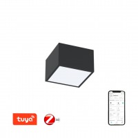 CANTO Stropní svítidlo, těleso kov, bílá/černá, dif plast opál, LED 12W, 840lm, smart TUYA, Matter, Zigbee 3.0., dálk ovl. (součástí) nebo mob. telefonem CCT nast teplota teplá 2700K - denní 6500K, stmív, 230V, IP20, 150x150x100mm.