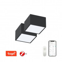 CANTO Stropní svítidlo, SADA 2ks, kov, bílá/černá, dif plast opál, LED 12W, 840lm, smart TUYA, Matter, Zigbee 3.0., dálk ovl. (součástí) nebo mob. telefonem CCT nast teplota teplá 2700K - denní 6500K, stmív, 230V, IP20, 150x150x100mm.