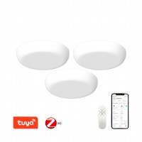PRACTICO Podhledové svítidlo, SADA 3ks, těleso plast bílá, difuzor plast opál, LED 24W, 2160lm, dálk ovl, nebo smart telefon Tuya, Zigbee 3.0., nast teplota CCT teplá 2700K - denní 6500K, stmív, 230V, IP44, rozměry d=180mm, h=27mm.
