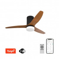VENTO Stropní ventilátor s osvětlením, kov, povrch černá/bílá, lopatky dřevo, dif plast opál, LED 18W, smart TUYA, WiFi, dálk ovl. nebo mob. tel. CCT nastav. teplota teplá 3000K-denní 6000K, 230V, IP20, tř.1, rozměry d=1300mm, h=295mm