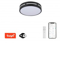 PERFECTO Stropní svítidlo, těleso kov, povrch černá/bílá, dif plast opál, LED 24W/48W, smart TUYA, WiFi, dálk ovl. (součástí) nebo mob. telefonem CCT nast teplota teplá 2700K - denní 6500K, stmív, 230V, IP20, rozměry dle typu.
