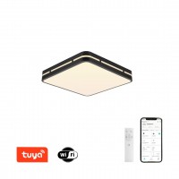 PERFECTO Stropní svítidlo, těleso kov, povrch černá/bílá, dif plast opál, LED 24W/48W, smart TUYA, WiFi, dálk ovl. (součástí) nebo mob. telefonem CCT nast teplota teplá 2700K - denní 6500K, stmív, 230V, IP20, rozměry dle typu.