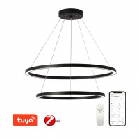FINO Závěsné svítidlo, kov, černá/zlatá, dif plast opál, LED 93W, 6975lm, smart TUYA, Matter, Zigbee 3.0, dálk ovl. nebo tel.  CCT nast teplota teplá 2700K - denní 6500K, stmív., 230V, IP20, d=800mm+600mm, závěs lanko l=1200mm