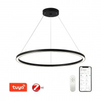 FINO LED 60W, TUYA-Z Závěsné svítidlo, kov, černá/zlatá, dif plast opál, LED 60W, 4200lm, smart TUYA, Matter, Zigbee 3.0, dálk ovl. (souč.) nebo tel.  CCT nast teplota teplá 2700K - denní 6500K, stmív., 230V, IP20, d=800mm, závěs lanko l=1200mm