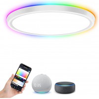 TUDO Stropní svítidlo, kov, povrch bílá/černá, dif plast opál, LED 50W, 3200lm, smart TUYA, WiFi, dálk ovl. Beacon (součástí) nebo mob. tel. CCT nast teplota teplá 2700K - denní 6500K, RGB, stmív, 230V, IP20, rozměry d=450mm, h=35mm.