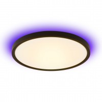 TUDO Stropní svítidlo, kov, povrch bílá/černá, dif plast opál, LED 50W, 3200lm, smart TUYA, WiFi, dálk ovl. Beacon (součástí) nebo mob. tel. CCT nast teplota teplá 2700K - denní 6500K, RGB, stmív, 230V, IP20, rozměry d=450mm, h=35mm.