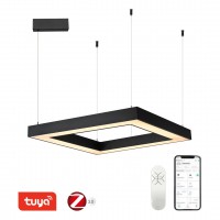 CANTO SLIM Závěsné svítidlo, kov, černá, dif plast opál, LED 60W, 4200lm, smart TUYA, Zigbee 3.0, dálk ovl. (souč.) nebo tel.  CCT nast teplota teplá 2700K - denní 6500K, stmív., 230V, IP20, rozměry 800x800mm, závěs lanko l=1500mm.