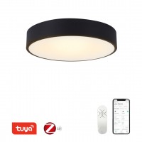 RONDATE SLIM Stropní svítidlo, těleso kov, povrch černá/bílá, dif plast opál, LED 25W/50W, smart TUYA, Matter, Zigbee 3.0., dálk ovl. (součástí) nebo mob. tel. CCT nast teplota teplá 3000K - denní 6000K, stmív.,230V, IP20, rozměry dle typu.