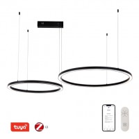 FINO NEW Závěsné svítidlo, kov, černá/zlatá, dif plast opál, LED 93W, 6975lm, smart TUYA, Zigbee 3.0, dálk ovl. (souč.) nebo tel.  CCT nast teplota teplá 2700K - denní 6500K, stmív., 230V, IP20, d=800+600mm, závěs lanko l=1500mm, lze zkr.