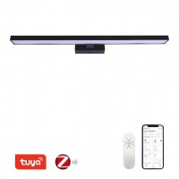 PINNA Nástěnné svítidlo k zrcadlu, kov, černá, dif plast opál, LED 34W, 2378lm, smart TUYA, Matter, Zigbee 3.0., dálk ovl. (souč) nebo mob. tel. CCT nast teplota teplá 2700K - denní 6500K, stmív, 230V, IP20, 800x35x180mm.