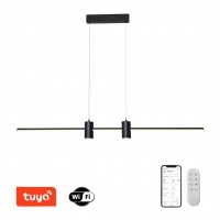 ESTRELAS Závěsné svítidlo, kov, černá, dif plast opál, LED 30W, 2100lm, smart TUYA, WiFi, dálk ovl. Beacon (souč.) nebo tel.  CCT nast teplota teplá 2700K - denní 6500K, stmív, 1250x70mm, závěs l=1500mm