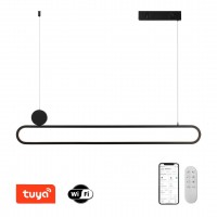 OVALE Závěsné svítidlo, kov, černá, dif plast opál, LED 50W, 3520lm, smart TUYA, WiFi, dálk ovl. Beacon (souč.) nebo tel.  CCT nast teplota teplá 2700K - denní 6500K, stmív., 230V, IP20, 1220x120mm, závěs lanko l=1500mm, lze zkr.
