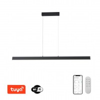TRIANGOLO Závěsné svítidlo, kov, černá, dif plast opál, LED 28W, 1960lm, smart TUYA, WiFi, dálk ovl. Beacon (souč.) nebo tel.  CCT nast teplota teplá 2700K - denní 6500K, stmív., 1250x40mm, závěs l=1500mm