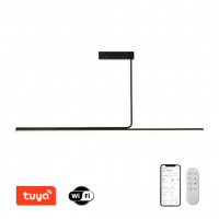ASTA Závěsné svítidlo, kov, černá, dif plast opál, LED 28W, 1960lm, smart TUYA, WiFi, dálk ovl.Beacon  (souč.) nebo tel.  CCT nast teplota teplá 2700K - denní 6500K, stmív., 230V, IP20, 1195x70mm, závěs lanko l=530mm.