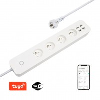 LITE Prodlužovací přívod, bílá, smart TUYA, WiFi, 1× vidlice typu E/F, 4× zásuvka typu E, 4× USB-A, 230V, IP20, délka kabelu l=1,5m.