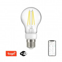 FILAMENT Světelný zdroj, žárovka, sklo a kov, LED 7W, E27, A60, smart tel. TUYA WiFi, stmív., nast CCT, 2700K až 6500K, Ra80, 230V, životnost 25 000h, rozměry d=60mm, l=110mm