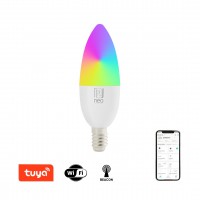 SMART BULB Světelný zdroj, žárovka, sklo a kov, LED 6W, 470lm, E14, dálk ovl, nebo smart tel. TUYA, WiFi, stmív., nast CCT, 2700K až 6500K, RGB, Ra80, 230V, životnost 25 000h, rozměry d=37mm, l=115mm