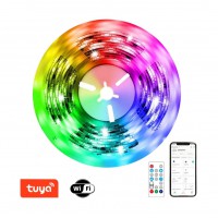 LITE LED pásek, těleso plast, smart TUYA, WiFi, 24LED/m, 18W/m, mob. Tel. Nebo dálk. Ovl (součástí) CCT nast. Teplota teplá 2700K-denní 6500K, RGB, stmív, dělení po 125mm, 12V, IP65, rozměry l=5000mm, cena za 5m