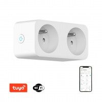 SMART zásuvka TUYA Zásuvkový 2 adaptér plast bílá, 230V, 16A, IP20, fce zap/vyp, ovládání smart systémem Tuya WiFi nebo Zigbee 3.0. dle typu, rozměry 81x48x104mm.