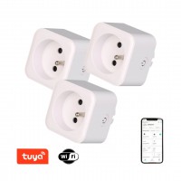 SMART zásuvka Zásuvkový adaptér plast bílá, SADA 3ks, 230V, 16A, IP20, fce zap/vyp, ovládání smart systémem Tuya WiFi, rozměry 55x55x75mm.