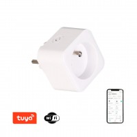 SMART zásuvka Zásuvkový adaptér plast bílá, 230V, 16A, IP20, fce zap/vyp, ovládání smart systémem Tuya WiFi, měření spotřeby el. energie, rozměry 55x55x75mm.