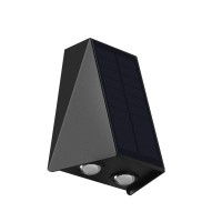 WALL Nástěnné venkovní solární svítidlo, těleso plast černá, LED 2W, teplá 3000K, baterie 3,2 V/1300mAh, svícení cca 8-10hod, IP54, rozměry 120x155x83mm, soumrakový senzor večer roszvítí, ráno zhasne