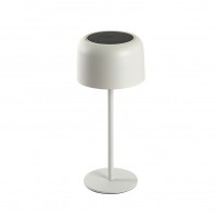 CARO Venkovní stolní lampa, těleso a stínítko kov, povrch bílá, LED 4W, 150lm, teplá 3000K, stmív. STEP, 230V, IP44, d=140mm, h=300mm, napájení solární panel, USB-C.