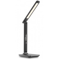 KINGFISHER Stolní lampa, vyklápěcí rameno, těleso plast, imitace kůže bílá/černá, LED 9W, 450lm, dotyk. CCT nastav teplota 2700K-5500K, stmív., 12V, USB port, IP20, 182x139x360mm, vč dotyk vypínače