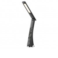 CUCKOO 5W USB Stolní lampa, těleso plast, imitace kůže bílá/černá, LED 5W, 200lm, neutrální 4000K, stmív. STEP, 5V, napájení USB, baterie 2000mAh, display čas, datum, budík, teploměr, IP20, 66x82x510mm, vč dotyk vypínače