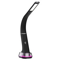 CORELLA Stolní lampa, kov, povrch bílá se zlatými det/černá se stříbrnými det., LED 7W, 450lm, dotyk. CCT nastav teplota 3000K- denní 6000K, stmív. ve 3 krocích, RGB, 12V, IP20, 568x99,7x134,7mm, bezdrátové nabíjení USB Qi 10W, USB port